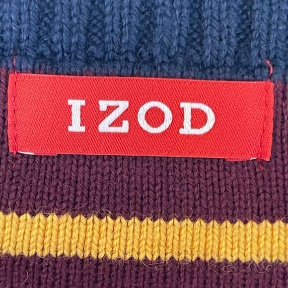 Vintage IZOD Sweater Men's XL Blue Chunky Cable Knit Wool Blend V Neck Pullover - Picture 5 of 12